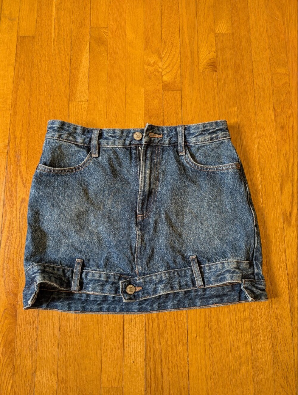 Zara Denim Mini Skirt Folded Double Waistband Medium Wash XS
